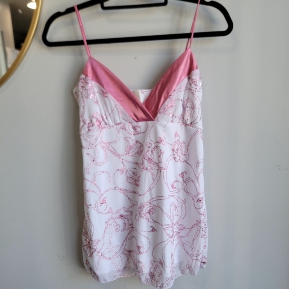 Vintage Kiwi 2000s pink white babydoll top Medium Y2K - Picture 2 of 9